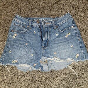 american eagle flower embroidered jean shorts